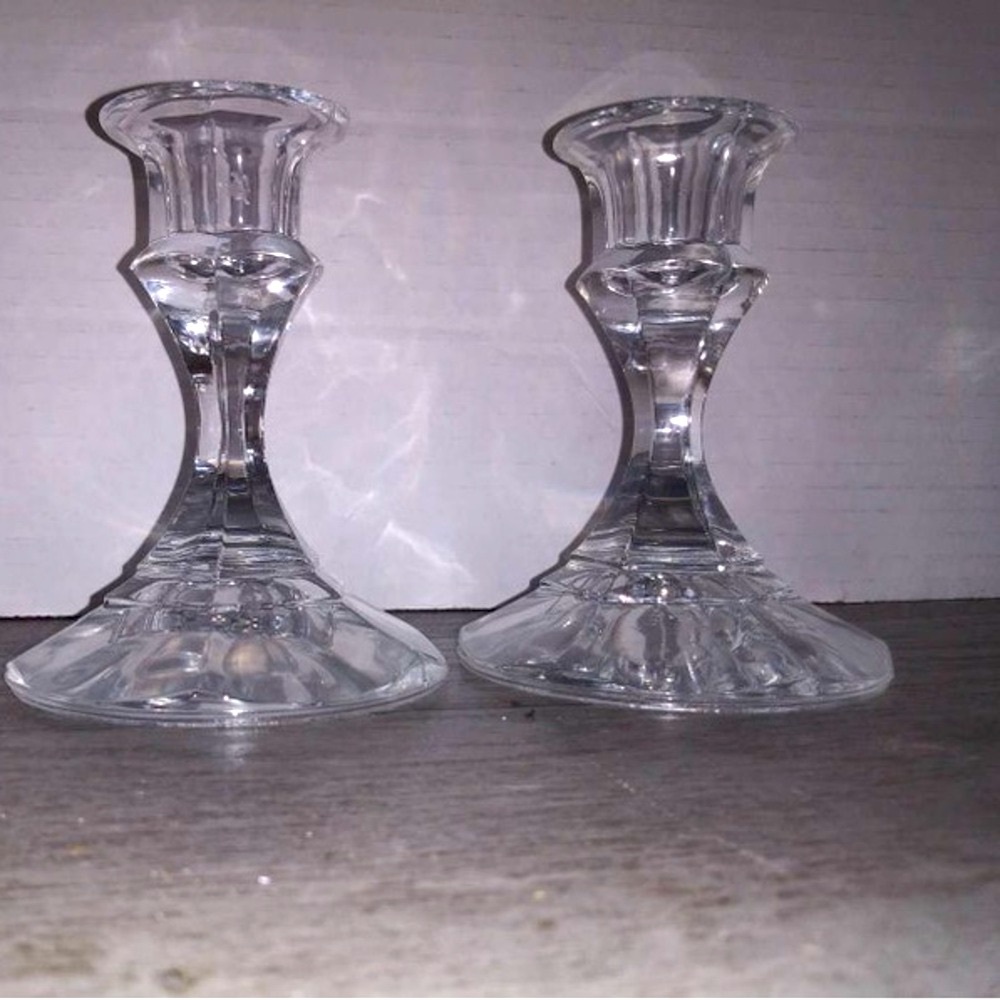 Bundle of 2 Vintage Crystal 4” Taper Candlestick Holders. Like New Condition